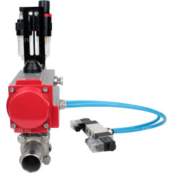 Кран шаровой BV3131P(3pc)-FP-W-ISO-H LONG Ду150 Ру16 полнопроходной, корпус - нержавеющая сталь 304, уплотнение - PTFE, под приварку, с пневмоприводом PA-SA-210, пневмораспределителем 4V320-08 AC220V и БПВ AFC2000