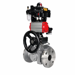Кран шаровой BV3232P(2pc)-FP-3WL-F-ISO-H Ду80 Ру16 HYMT трехходовой L-тип, полнопроходной, фланцевый, корпус - нерж.сталь AISI316, пн.привод PA-DA-105, пн.распредел 4M320-08 AC220V, руч.дублер MON3-700-T38-ISO, БКВ APL-410N EX и БПВ AFC2000