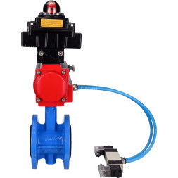 Затвор дисковый поворотный WBV1313E-2W-F-H Ду80 Ру16 фланцевый, корпус - чугун GGG40, диск - чугун GGG40, уплотнение - EPDM, с пневмоприводом PA-DA-105, пневмораспределителем 4V320-10 AC220V и БКВ APL-410N EX