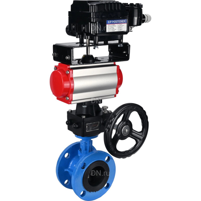Затвор дисковый поворотный WBV1313E-2W-F-H Ду125 Ру16 фланцевый, корпус - чугун GGG40, диск - чугун GGG40, EPDM, с пневмоприводом PA-DA-130, позиционером YT-1000RSN с обратной связью и ручным дублером MON1-250-T26-ISO в Омске