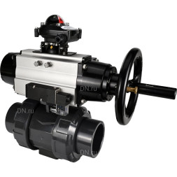 Кран шаровой BV4242E-FP-GRM-ISO Дн100 Ру10 полнопроходной, корпус - НПВХ, шар - НПВХ, уплотнение - EPDM, с пневмоприводом PA-DA-105-1, пневмораспределителем 4M310-08 AC220V и БКВ APL-210N
