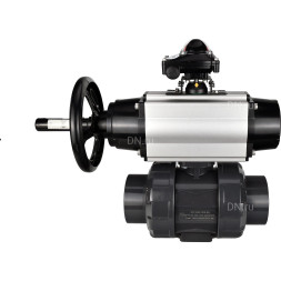 Кран шаровой BV4242E-FP-GRM-ISO Дн100 Ру10 полнопроходной, корпус - НПВХ, шар - НПВХ, уплотнение - EPDM, с пневмоприводом PA-DA-105-1, пневмораспределителем 4M310-08 AC220V и БКВ APL-210N
