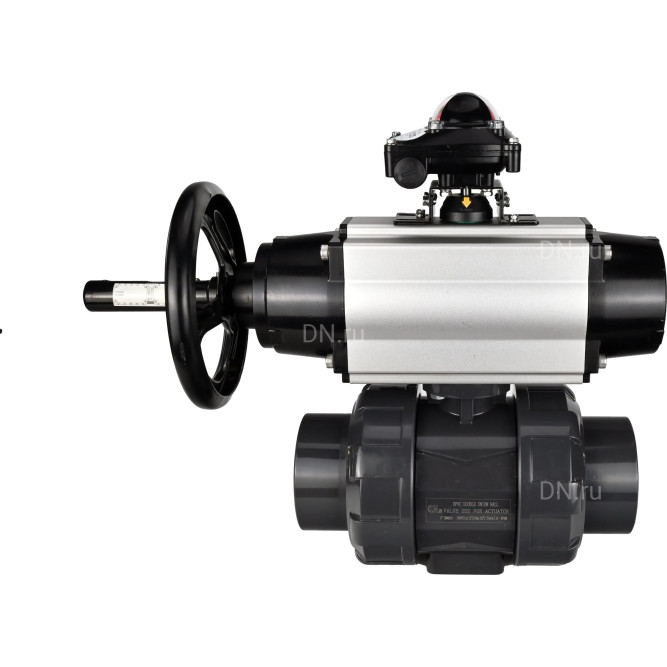 Кран шаровой BV4242E-FP-GRM-ISO Дн100 Ру10 полнопроходной, корпус - НПВХ, шар - НПВХ, уплотнение - EPDM, с пневмоприводом PA-DA-105-1, пневмораспределителем 4M310-08 AC220V и БКВ APL-210N в Омске