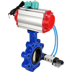 Затвор дисковый поворотный WBV1616N-2W-Fb-H Ду125 Ру16 LUG корпус - чугун QT450, диск - чугун QT450, уплотнение - NBR, с пневмоприводом PA-DA-105, пневмораспределителем 4V320-10 AC220V и магнитным переключателем ALS200D