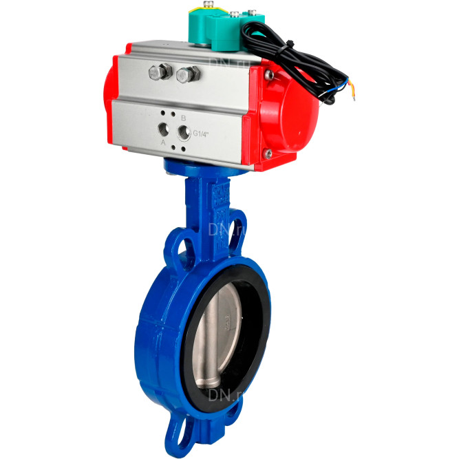 Затвор дисковый поворотный для абразивных сред WBV1632E-2W-Fb-H Ду125 Ру16 корпус - чугун QT450, диск - нержавеющая сталь 316L, уплотнение - EPDM, с пневмоприводом PA-DA-083 и магнитным переключателем ALS200D в Омске