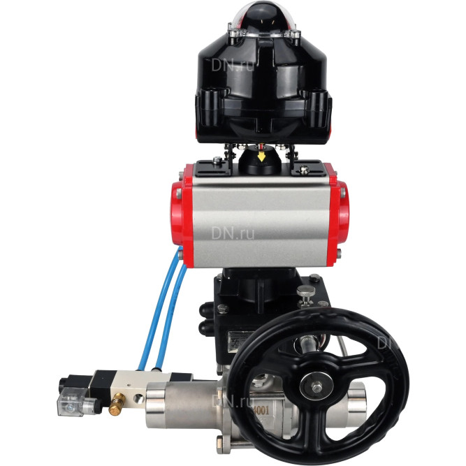 Кран шаровой BV3131P(3pc)-FP-W-ISO-H LONG Ду32 Ру40, полнопроходной, нержавеющая сталь 304, уплотнение - PTFE, под приварку, с пневмоприводом PA-DA-052, с пневмораспределителем 4V320-08 AC220V, БКВ APL-510N Ex, ручным дублером MON1-250-T26-ISO в Омске