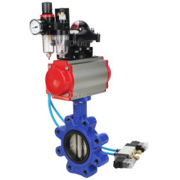 Затвор дисковый поворотный WBV1616E-2W-Fb-H Ду100 Ру16 LUG корпус - чугун QT450, диск - чугун QT450, уплотнение - EPDM, с пневмоприводом PA-DA-083, пневмораспределителем 4V320-10 AC220V, БКВ APL-210N и БПВ AFC2000