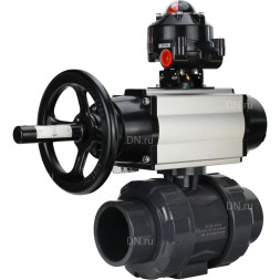 Кран шаровой BV4242E-FP-GRM-ISO Дн20 Ру10 полнопроходной, корпус - НПВХ, шар - НПВХ, уплотнение - EPDM, с пневмоприводом PA-DA-105-1, пневмораспределителем 4M310-08 AC220V и БКВ APL-510N EX