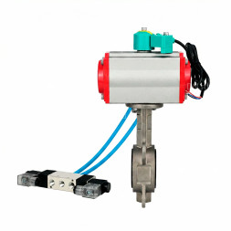 Затвор дисковый поворотный WBV3232V-2W-Fb-H Ду65 Ру16, корпус - нержавеющая сталь 316L, диск - нержавеющая сталь 316L, уплотнение - VITON, с пневмоприводом PA-SA-105, пневмораспределителем 4V320-10 AC220V и магнитным переключателем ALS200D
