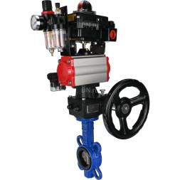 Затвор дисковый поворотный WBV1132N-2W-Fb-H Ду250 Ру16, корпус - чугун GG25, диск - нержавеющая сталь 316L, NBR, с пневмоприводом PA-DA-140, пневмораспределителем 4M310-08 AC220V, БКВ APL-410N EX, ручным дублером MON4-1200-T54-ISO, БПВ AFC2000
