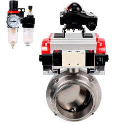 Затвор дисковый поворотный кламповый WBV3131S-2W-C-H Ду25 Ру10 корпус - пищевая нержавеющая сталь 304, уплотнение – Silicon, с пневмоприводом PA-SA-065, пневмораспределителем 4V320-08 AC220V, БКВ APL-210N и БПВ AFC2000