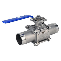 Кран шаровой BV3232P(3pc)-FP-W-ISO-H LONG Ду32 Ру40 полнопроходной, трехсоставной, корпус - нержавеющая сталь 316, уплотнение - PTFE, под приварку, с рукояткой