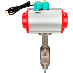 Затвор дисковый поворотный WBV3131P-2W-Fb-H Ду100 Ру16 корпус - нержавеющая сталь 304, диск - нержавеющая сталь 304, уплотнение - PTFE, с пневмоприводом PA-DA-083, пневмораспределителем 4M310-08 AC220V и магнитным переключателем ALS200D