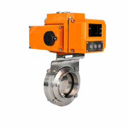 Затвор дисковый поворотный WBV3131E-2W-W-H Ду32 Ру10 под приварку, корпус - пищевая нержавеющая сталь 304, уплотнение - EPDM, с электроприводом QT-N-005EM-B1-220VAC-У1 c датчиком обратной связи и входным управляющим сигналом 0-10В HARK