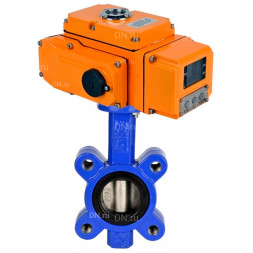 Затвор дисковый поворотный WBV1631N-2W-Fb-H Ду125 Ру16 LUG межфланцевый, корпус - чугун QT450, диск - нержав.сталь AISI 304, уплотнение - NBR, с электроприводом QT-N-015EM-A1-220VAC-У1 c датчиком обратной связи и входным управл.сигналом 4-20мА HARK