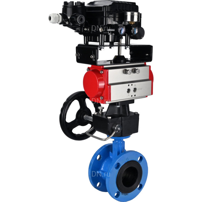 Затвор дисковый поворотный WBV1313E-2W-F-H Ду200 Ру16 фланцевый, корпус - чугун GGG40, диск - чугун GGG40, EPDM, с пневмоприводом PA-DA-140, позиционером YT-1000RSN с обратной связью и ручным дублером MON2-450-T28-ISO в Омске
