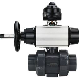 Кран шаровой BV4242E-FP-GRM-ISO Дн25 Ру10 полнопроходной, корпус - НПВХ, шар - НПВХ, уплотнение - EPDM, с пневмоприводом PA-DA-105-1, пневмораспределителем 4M310-08 AC220V и БКВ APL-510N EX