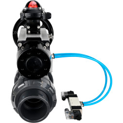 Кран шаровой BV4242E-FP-GRM-ISO Дн40 Ру10 полнопроходной, корпус - НПВХ, шар - НПВХ, уплотнение - EPDM, с пневмоприводом PA-DA-105-1, пневмораспределителем 4V320-10 AC220V и БКВ APL-210N