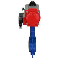Затвор дисковый поворотный WBV1132N-2W-Fb-H Ду40 Ру16, корпус - чугун GG25, диск - нержавеющая сталь 316L, уплотнение - NBR, с пневмоприводом PA-SA-083 с возвратными пружинами, пневмораспределителем 4M310-08 DC24V