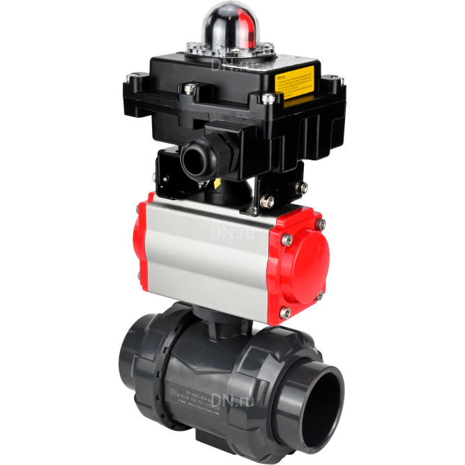 Кран шаровой BV4242E-FP-GRM-ISO Дн65 Ру10 полнопроходной, корпус - НПВХ, шар - НПВХ, уплотнение - EPDM, с пневмоприводом PA-DA-065 и БКВ APL-410N EX в Омске