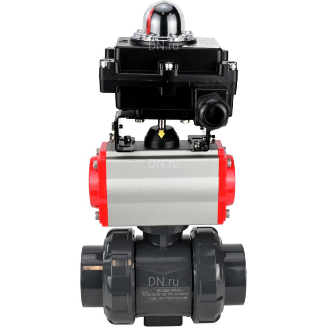 Кран шаровой BV4242E-FP-GRM-ISO Дн65 Ру10 полнопроходной, корпус - НПВХ, шар - НПВХ, уплотнение - EPDM, с пневмоприводом PA-DA-065 и БКВ APL-410N EX в Омске