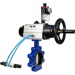 Затвор дисковый поворотный WBV1616N-2W-Fb-H Ду125 Ру16 LUG корпус - чугун QT450, диск - чугун QT450, уплотнение - NBR, с пневмоприводом PA-DA-105-1, пневмораспределителем 4V320-08 AC220V и БПВ AFC2000