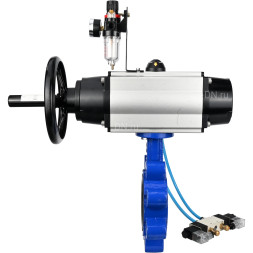 Затвор дисковый поворотный WBV1616N-2W-Fb-H Ду125 Ру16 LUG корпус - чугун QT450, диск - чугун QT450, уплотнение - NBR, с пневмоприводом PA-DA-105-1, пневмораспределителем 4V320-08 AC220V и БПВ AFC2000