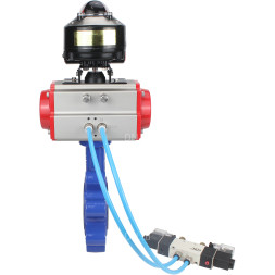 Затвор дисковый поворотный WBV1631E-2W-Fb-H Ду150 Ру16 LUG корпус - чугун QT450, диск - нержавеющая сталь 304, уплотнение - EPDM, с пневмоприводом PA-DA-105, пневмораспределителем 4V320-08 AC220V и БКВ APL-510N EX