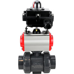 Кран шаровой BV4242E-FP-GRM-ISO Дн80 Ру10 полнопроходной, корпус - НПВХ, шар - НПВХ, уплотнение - EPDM, с пневмоприводом PA-DA-065 и БКВ APL-410N EX