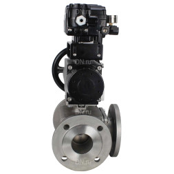 Кран шаровой BV3232P(4pc)-FP-3WL-F Ду100 Ру16 полнопроходной трехходовой, фланцевый, корпус - нержавеющая сталь SS316, с пневмоприводом PA-DA-105-1 двойного действия и пневмопозиционером YT-1000RSN с обратной связью