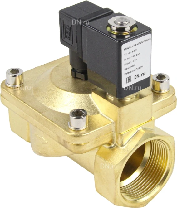 Клапан электромагнитный VS400-NT-NC-24VDC 2″ Ду50 Ру16, соленоидный двухходовой, корпус - латунь, уплотнение - NBR, резьбовой, нормально-закрытый, пилотный, катушка - 24В в Омске