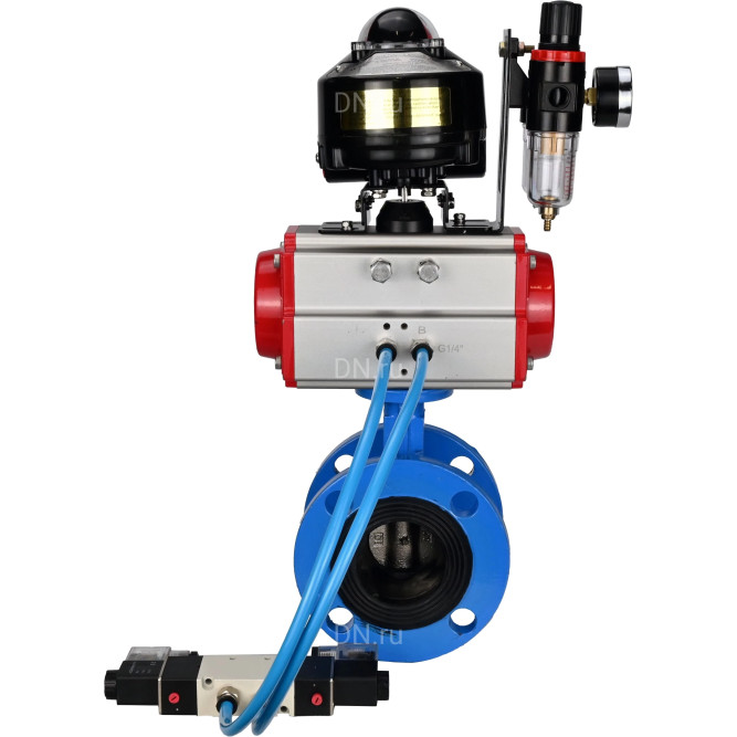 Затвор дисковый поворотный WBV1313E-2W-F-H Ду200 Ру16 фланцевый, корпус - чугун GGG40, диск - чугун GGG40, EPDM, с пневмоприводом PA-DA-140, пневмораспределителем 4V320-10 AC220V, БКВ APL-510N EX и БПВ AFC2000 в Омске