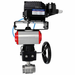 Кран шаровой BV3232P(2pc)-FP-T-ISO-H Ду65 Ру40 полнопроходной, нерж. сталь SS316, внутренняя резьба, PTFE, с пневмоприводом PA-DA-083, ручным дублером MON2-450-T28-ISO и с эл.пневматич. поворотным позиционером YT-1000RSN без обратной связи