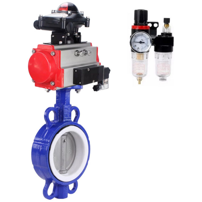 Затвор дисковый поворотный WBV3432P-2W-Fb-H Ду250 Ру16, корпус - углеродистая сталь WCB, диск - нержавеющая сталь 316L, уплотнение - PTFE, с пневмоприводом PA-DA-140, пневмораспределителем 4M320-08 AC220V, БКВ APL-210N, БПВ AFC2000 в Омске