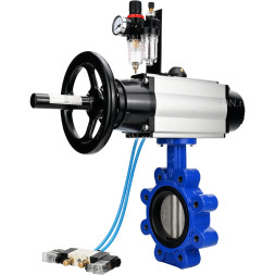 Затвор дисковый поворотный WBV1631E-2W-Fb-H Ду125 Ру16 LUG корпус - чугун QT450, диск - нержавеющая сталь 304, уплотнение - EPDM, с пневмоприводом PA-DA-105-1, пневмораспределителем 4V320-08 AC220V и БПВ AFC2000