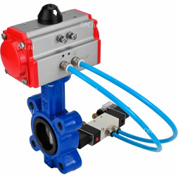 Затвор дисковый поворотный WBV1631N-2W-Fb-H Ду125 Ру16 LUG, корпус - чугун QT450, диск - нержавеющая сталь 304, уплотнение - NBR, с пневмоприводом PA-DA-105 и пневмораспределителем 4M320-10 AC220V