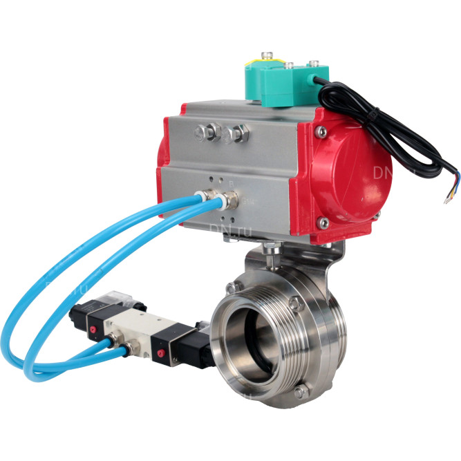 Затвор дисковый поворотный WBV3131S-2W-T-H Ду15 Ру10 резьбовой, пищевая нержавеющая сталь 304, уплотнение - Silicon, с пневмоприводом PA-DA-052, пневмораспределителем 4V320-10 AC220V и магнитным переключателем ALS200D в Омске
