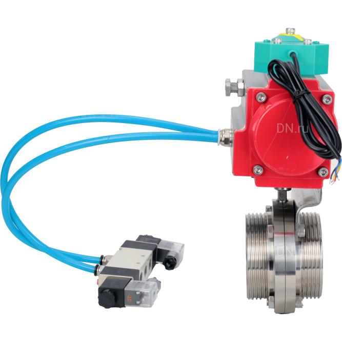Затвор дисковый поворотный WBV3131S-2W-T-H Ду15 Ру10 резьбовой, пищевая нержавеющая сталь 304, уплотнение - Silicon, с пневмоприводом PA-DA-052, пневмораспределителем 4V320-10 AC220V и магнитным переключателем ALS200D в Омске