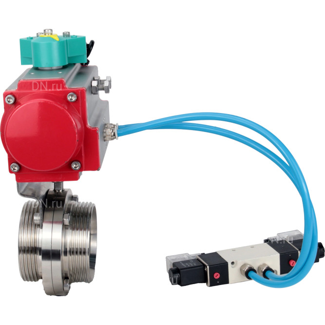 Затвор дисковый поворотный WBV3131S-2W-T-H Ду15 Ру10 резьбовой, пищевая нержавеющая сталь 304, уплотнение - Silicon, с пневмоприводом PA-DA-052, пневмораспределителем 4V320-10 AC220V и магнитным переключателем ALS200D в Омске