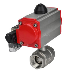 Кран шаровой BV3232P(2pc)-FP-T-ISO-H Ду65 Ру40 полнопроходной двухходовой, нержавеющая сталь 316, внутренняя резьба, уплотнение - PTFE, с пневмоприводом PA-SA-105 с возвратными пружинами и пневмораспределителем 4M310-08 DC24V