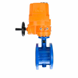 Затвор дисковый поворотный WBV1331E-2W-F-H Ду200 Ру16 фланцевый, корпус - чугун GGG40, диск - нержавеющая сталь 304, уплотнение - EPDM, с электроприводом QT-EX-040M-O2-380VAC-У1 с моментной муфтой 380В