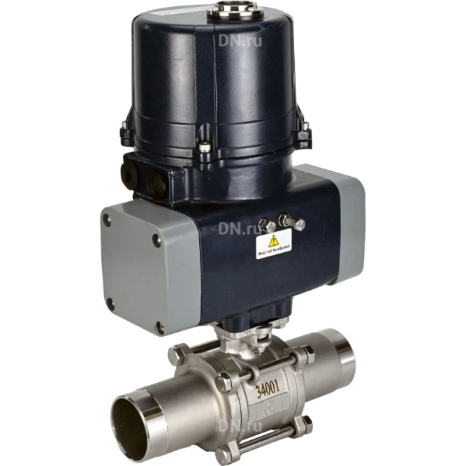 Кран шаровой BV3131P(3pc)-FP-W-ISO-H LONG Ду15 Ру63 полнопроходной, под приварку, корпус - нержавеющая сталь SS304, уплотнение - PTFE, с электроприводом четвертьоборотным QTSA-N-003EM-O0-220VAC с пружинным возвратом в Омске