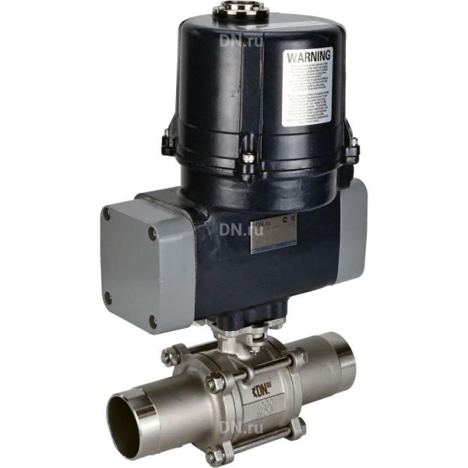 Кран шаровой BV3131P(3pc)-FP-W-ISO-H LONG Ду15 Ру63 полнопроходной, под приварку, корпус - нержавеющая сталь SS304, уплотнение - PTFE, с электроприводом четвертьоборотным QTSA-N-003EM-O0-220VAC с пружинным возвратом в Омске