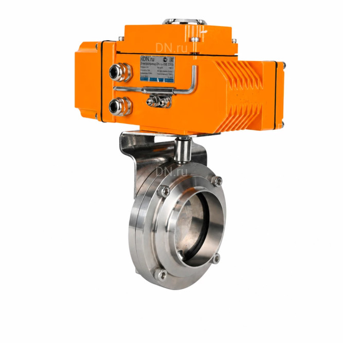 Затвор дисковый поворотный WBV3131E-2W-W-H Ду80 Ру10 под приварку, корпус - пищевая нержавеющая сталь 304, уплотнение - EPDM, с электроприводом QT-N-005EM-B1-220VAC-У1 c датчиком обратной связи и входным управляющим сигналом 0-10В HARK в Омске