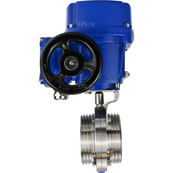 Затвор дисковый поворотный WBV3131E-2W-T-H Ду25 Ру10 резьбовой, корпус - пищевая нержавеющая сталь 304, уплотнение - EPDM, с электроприводом QT-N-005M-O2-220VAC-У1 с моментной муфтой и штурвалом в Омске