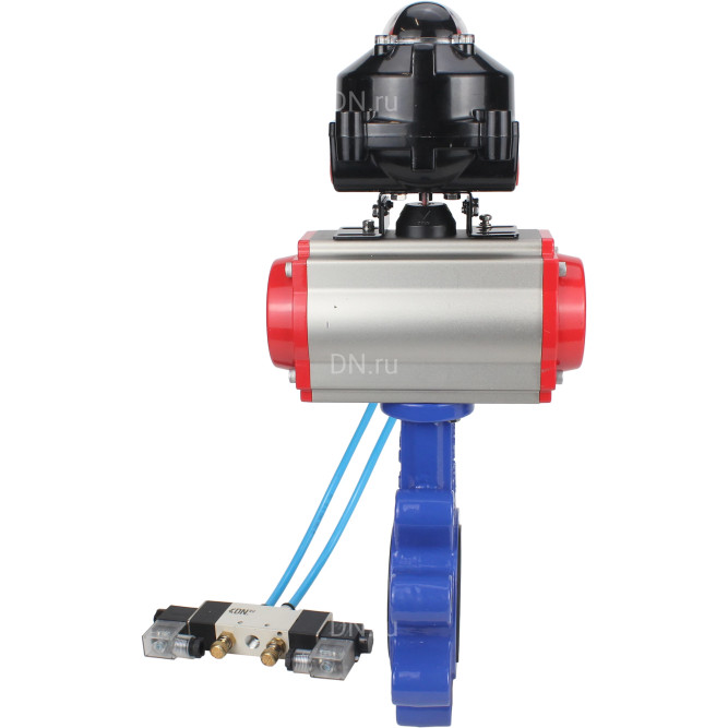 Затвор дисковый поворотный WBV1631N-2W-Fb-H Ду80 Ру16 LUG корпус - чугун QT450, диск - нержавеющая сталь 304, уплотнение - NBR, с пневмоприводом PA-DA-083, пневмораспределителем 4V320-08 AC220V и БКВ APL-510N EX в Омске