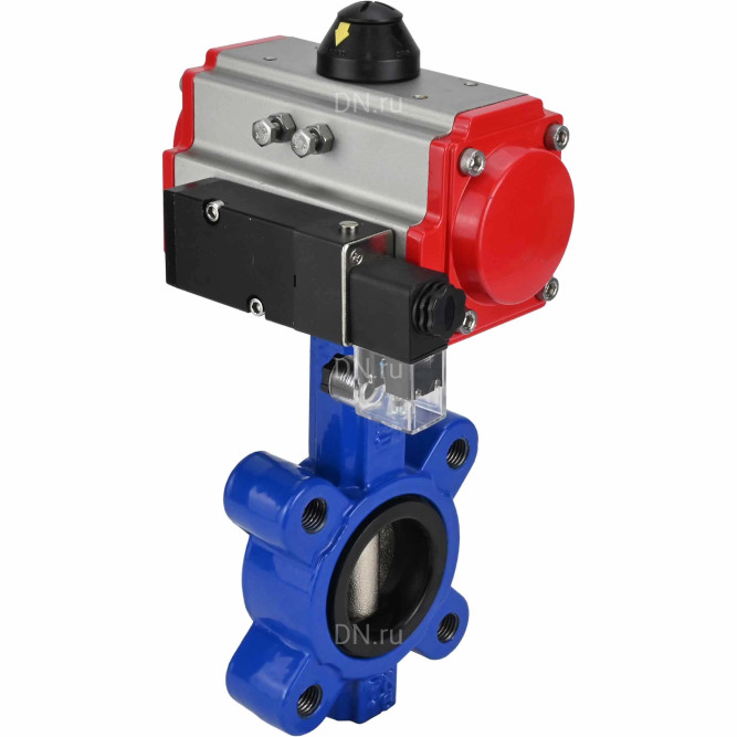 Затвор дисковый поворотный WBV1616E-2W-Fb-H Ду125 Ру16 LUG корпус - чугун QT450, диск - чугун QT450, уплотнение - EPDM, с пневмоприводом PA-SA-140 и пневмораспределителем 4M310-08 AC220V в Омске