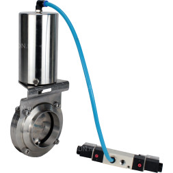 Затвор дисковый поворотный WBV3131S-2W-W-H Ду32 Ру10 под приварку, пищевая нержавеющая сталь 304, уплотнение – Silicon, с пневмоприводом PA-SA-85 и пневмораспределителем 4V320-10 AC220V