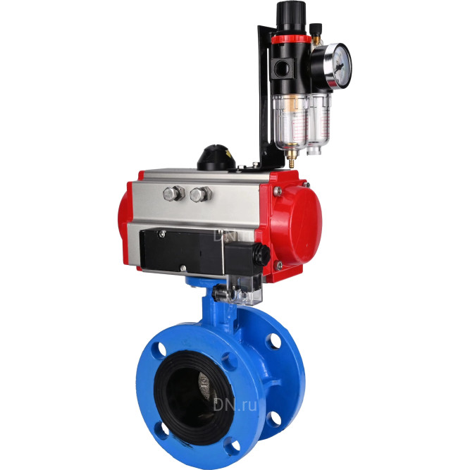 Затвор дисковый поворотный WBV1313E-2W-F-H Ду150 Ру16 фланцевый, корпус - чугун GGG40, диск - чугун GGG40, уплотнение - EPDM, с пневмоприводом PA-DA-130, пневмораспределителем 4M310-08 AC220V и БПВ AFC2000 в Омске