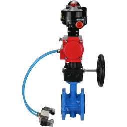 Затвор дисковый поворотный WBV1313E-2W-F-H Ду200 Ру16 фланцевый, корпус - чугун GGG40, диск - чугун GGG40, EPDM, с пневмоприводом PA-DA-140, пневмораспределителем 4V320-08 AC220V, БКВ APL-510N EX и ручным дублером MON2-450-T28-ISO